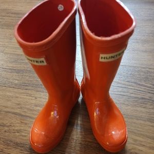 Girls orange glitter Hunter boots size 12